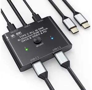USB-C Switch,Bi-Directional USB C Switcher 2 in 1 Out/1 in 2 Out Type C KVM Switch Supports 8K @60Hz,4K @120Hz Video / 10Gbps Data Transfer/ 100w Power Delivery Compatible with Thunderbolt Device USB-C Switch,Bi-Directional USB C Switcher 2 in 1 Out/1 in 2 Out Type C KVM Switch Supports 8K @60Hz,4K @120Hz Video / 10Gbps Data Transfer/ 100w Power Delivery Compatible with Thunderbolt Device