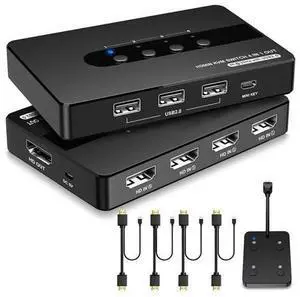 HDMI KVM Switch 4 Computers 1 Monitor, 4 Port HDMI KVM Switch Support 4K@30HZ with 3 USB 2.0 Port to Share Keyboard Mouse Printer, 4 in 1 Out HDMI Monitor KVM Switch with Remote Control& Button Switch HDMI KVM Switch 4 Computers 1 Monitor, 4 Port HDMI KVM Switch Support 4K@30HZ with 3 USB 2.0 Port to Share Keyboard Mouse Printer, 4 in 1 Out HDMI Monitor KVM Switch with Remote Control& Button Switch