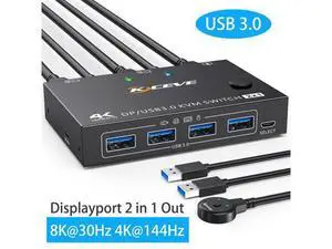 Hitoor Displayport KVM Switch 2 Computers 1 Monitor, USB 3.0 KVM Switch Displayport 8K@30Hz 4K@144Hz, DP KVM Switch 2 PC 1 Monitor Share 4 USB 3.0 Devices Keyboard Mouse Monitor, with Wired Remote Hitoor Displayport KVM Switch 2 Computers 1 Monitor, USB 3.0 KVM Switch Displayport 8K@30Hz 4K@144Hz, DP KVM Switch 2 PC 1 Monitor Share 4 USB 3.0 Devices Keyboard Mouse Monitor, with Wired Remote