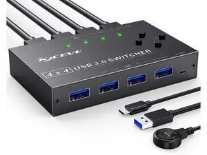 4x4 USB 3.0 Switch, 4 Port USB Switch Selector for 4 Computers Sharing 4 USB Devices, Keyboard Mouse Switch, USB Switcher Compatible with Mac/Windows/Linux,Wired Remote and 4 USB 3.0 Cable Included 4x4 USB 3.0 Switch, 4 Port USB Switch Selector for 4 Computers Sharing 4 USB Devices, Keyboard Mouse Switch, USB Switcher Compatible with Mac/Windows/Linux,Wired Remote and 4 USB 3.0 Cable Included