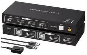 2 Port Displayport KVM Switch 4K @60Hz, USB 2.0 DP 1.2 DP KVM Switches for 2 PC 1 Monitor Switch, DP KVM Switch 2 in 1 Out Support Wire-Desktop Controller Including 2 USB 2.0 Cable 2 Port Displayport KVM Switch 4K @60Hz, USB 2.0 DP 1.2 DP KVM Switches for 2 PC 1 Monitor Switch, DP KVM Switch 2 in 1 Out Support Wire-Desktop Controller Including 2 USB 2.0 Cable