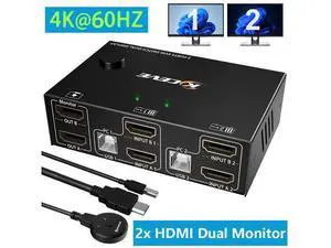 Dual Monitor HDMI KVM Switch, USB HDMI Extended Display Switcher for 2 PCs Share 2 Monitors and 4 USB 2.0 Hub, 2 Port HDMI Dual Monitor KVM Switch 2 in 2 Out, Desktop Controller and USB Cable Included Dual Monitor HDMI KVM Switch, USB HDMI Extended Display Switcher for 2 PCs Share 2 Monitors and 4 USB 2.0 Hub, 2 Port HDMI Dual Monitor KVM Switch 2 in 2 Out, Desktop Controller and USB Cable Included