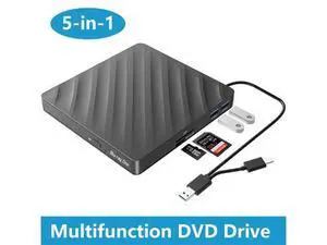 5 in 1 External Blu-ray CD DVD Drive, USB 3.0 Type-C Slim Optical Drive External Bluray DVD Burner with SD/TF Card Reader 2 USB 3.0 Hubs Compatible with Windows XP/7/8/10 MacOS Laptop and Desktop 5 in 1 External Blu-ray CD DVD Drive, USB 3.0 Type-C Slim Optical Drive External Bluray DVD Burner with SD/TF Card Reader 2 USB 3.0 Hubs Compatible with Windows XP/7/8/10 MacOS Laptop and Desktop