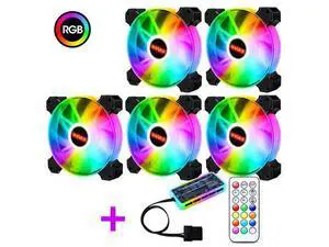 5-Pack 120mm RGB Case Fan with Remote Controller, Computer Case 12cm Cooling Fan RGB 6PIN, RGB LED Quiet High Airflow Adjustable Color LED Fan, CPU Cooler with RF Remote 5-Pack 120mm RGB Case Fan with Remote Controller, Computer Case 12cm Cooling Fan RGB 6PIN, RGB LED Quiet High Airflow Adjustable Color LED Fan, CPU Cooler with RF Remote