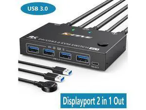 USB 3.0 KVM Switch Displayport 8K@30Hz 4K@120Hz, 2 Port Displayport KVM Switch 2 PC 1 Monitor Support DP1.4 Compatible with D1.2, DP KVM Switch 2 in 1 Out Includes 2 USB3.0 Cables and Wired Controller USB 3.0 KVM Switch Displayport 8K@30Hz 4K@120Hz, 2 Port Displayport KVM Switch 2 PC 1 Monitor Support DP1.4 Compatible with D1.2, DP KVM Switch 2 in 1 Out Includes 2 USB3.0 Cables and Wired Controller