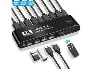 USB 3.0 HDMI KVM 2x2 Matrix Switch, 4K 60Hz Dual Monitor HDMI KVM Switch, HDMI Extended Display USB KVM Switcher 2 in 2 Out for 2 Computers 2 Monitors, Support Audio, Hotkey, Button Switching USB 3.0 HDMI KVM 2x2 Matrix Switch, 4K 60Hz Dual Monitor HDMI KVM Switch, HDMI Extended Display USB KVM Switcher 2 in 2 Out for 2 Computers 2 Monitors, Support Audio, Hotkey, Button Switching