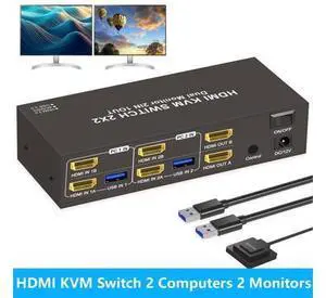 Hitoor HDMI KVM Switch 2 Computers 2 Monitors, Dual Monitor HDMI KVM Switch 2 in 2 Out, 4K 60Hz, Dual HDMI Outputs with 4 USB 3.0 Ports to Share Keyboard Mouse Printer etc, Supports Extended/Copy Mode Hitoor HDMI KVM Switch 2 Computers 2 Monitors, Dual Monitor HDMI KVM Switch 2 in 2 Out, 4K 60Hz, Dual HDMI Outputs with 4 USB 3.0 Ports to Share Keyboard Mouse Printer etc, Supports Extended/Copy Mode