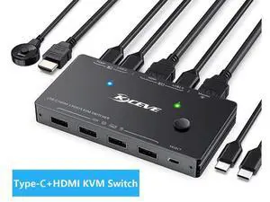 USB Type-C + HDMI KVM Switch 4K@60Hz, USB C KVM Switch for 2 Computers Share 1 Monitor and 4 USB Devices, Compatible with Thunderbolt 3, with 100 W Power Delivery, Wired Remote and 3 Cables Included USB Type-C + HDMI KVM Switch 4K@60Hz, USB C KVM Switch for 2 Computers Share 1 Monitor and 4 USB Devices, Compatible with Thunderbolt 3, with 100 W Power Delivery, Wired Remote and 3 Cables Included