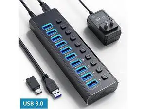 Powered USB 3.0 Hub, 10-Port Powered USB Hub 3.0 with Individual Switch, Aluminum Alloy Fast Charging USB 3.0 Hub USB Expander Compatible with All USB Devices Laptops Desktops (12V 4A Power Adapter) Powered USB 3.0 Hub, 10-Port Powered USB Hub 3.0 with Individual Switch, Aluminum Alloy Fast Charging USB 3.0 Hub USB Expander Compatible with All USB Devices Laptops Desktops (12V 4A Power Adapter)