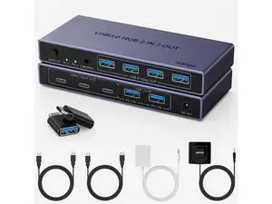 Hitoor 2-in 7-Out USB 3.0 Switch, USB Switcher for 2 Computers Share 7 USB Devices (4 USB-A + 3 USB-C), USB 3.0 Switches Sharing Keyboard Mouse Printer with USB-C Adapter, Controller, Power Adapter Hitoor 2-in 7-Out USB 3.0 Switch, USB Switcher for 2 Computers Share 7 USB Devices (4 USB-A + 3 USB-C), USB 3.0 Switches Sharing Keyboard Mouse Printer with USB-C Adapter, Controller, Power Adapter