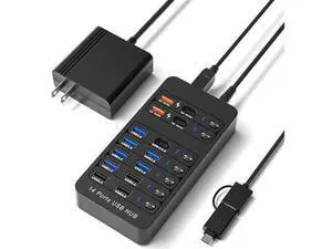 Hitoor Powered USB 3.0 Hub, 14 Ports Powered USB 3.0 Splitter Hub with 4 Smart Charging Ports, 10 USB A Ports, Individual On/Off Switches, 12V-24V Power Adapter, USB 3.0 5Gbps High Speed Transfer, USB Hitoor Powered USB 3.0 Hub, 14 Ports Powered USB 3.0 Splitter Hub with 4 Smart Charging Ports, 10 USB A Ports, Individual On/Off Switches, 12V-24V Power Adapter, USB 3.0 5Gbps High Speed Transfer, USB