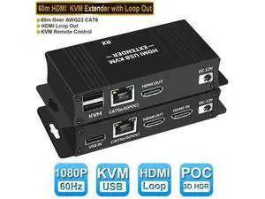 60M HDMI KVM USB Extender Over IP Over Ethernet 1080p HD Video Over Cat5e Cat6 Ethernet Cable 60M (196ft) for Mouse and Keyboard Control Remote Signals (Black) 60M HDMI KVM USB Extender Over IP Over Ethernet 1080p HD Video Over Cat5e Cat6 Ethernet Cable 60M (196ft) for Mouse and Keyboard Control Remote Signals (Black)