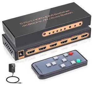 4K @60Hz HDMI Switch 5 Port Premium 5 in 1 Out 4K HDMI Switcher with IR Remote Support Auto-Switch, HDMI 2.0,HDCP 2.2,UHD,HDR,Full HD,3D,1080P (Upgraded Version) 4K @60Hz HDMI Switch 5 Port Premium 5 in 1 Out 4K HDMI Switcher with IR Remote Support Auto-Switch, HDMI 2.0,HDCP 2.2,UHD,HDR,Full HD,3D,1080P (Upgraded Version)