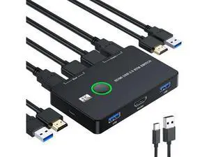 Upgrade USB 3.0 HDMI KVM Switch 2 in 1 Out, 4K@60Hz HDMI USB 3.0 Switch, USB KVM Switch for 2 Computers Share 1 HD Monitor and Keyboard Mouse, Support 4K@60Hz, 2 HD-MI Cables and 2 USB Cables Included Upgrade USB 3.0 HDMI KVM Switch 2 in 1 Out, 4K@60Hz HDMI USB 3.0 Switch, USB KVM Switch for 2 Computers Share 1 HD Monitor and Keyboard Mouse, Support 4K@60Hz, 2 HD-MI Cables and 2 USB Cables Included