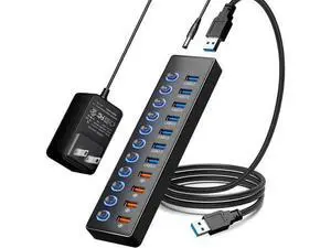 Hitoor 11 Port USB Hub 3.0, Powered USB Splitter Includes 7-Port USB-A Data Transfer with 5Gbps and 4-Port Smart Charging with 2.4A, Individual Switches, and USB Extender for Laptop, Mac, Windows, PC Hitoor 11 Port USB Hub 3.0, Powered USB Splitter Includes 7-Port USB-A Data Transfer with 5Gbps and 4-Port Smart Charging with 2.4A, Individual Switches, and USB Extender for Laptop, Mac, Windows, PC