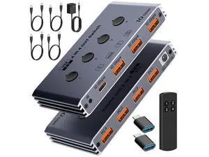 Hitoor USB 3.2 Switch Selector 4 Computers Share 4 USB Devices 10Gbps High-Speed USB Sharing Switch with 1 USB-C & 3 USB-A Ports, Keyboard Mouse Switcher for PC Laptop with Remote Control&Power Adaper Hitoor USB 3.2 Switch Selector 4 Computers Share 4 USB Devices 10Gbps High-Speed USB Sharing Switch with 1 USB-C & 3 USB-A Ports, Keyboard Mouse Switcher for PC Laptop with Remote Control&Power Adaper
