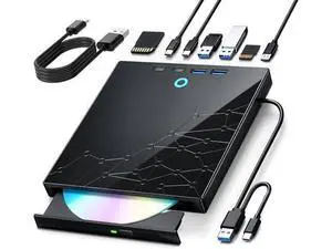 Hitoor External CD/DVD Drive for Laptop, USB 3.0 Type C External DVD Burner CD Reader for Laptop, 8 in 1 Portable CD DVD Player with SD/TF Ports, External Optical Drive for Windows 11 10 Linux MacOS Hitoor External CD/DVD Drive for Laptop, USB 3.0 Type C External DVD Burner CD Reader for Laptop, 8 in 1 Portable CD DVD Player with SD/TF Ports, External Optical Drive for Windows 11 10 Linux MacOS