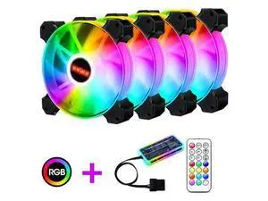 4-Pack 120mm RGB Case Fan with Remote Controller, Computer Case 12cm Cooling Fan RGB 6PIN, RGB LED Quiet High Airflow Adjustable Color LED Fan, CPU Cooler with RF Remote 4-Pack 120mm RGB Case Fan with Remote Controller, Computer Case 12cm Cooling Fan RGB 6PIN, RGB LED Quiet High Airflow Adjustable Color LED Fan, CPU Cooler with RF Remote