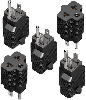 5 Pack NEMA 5-15P to 5-20R, 5-20R, 6-15R, 6-20R AC Power Adapter | 4-in-1 15 Amp Household AC Plug to 20 Amp T Blade Adapter, 5A 125V to 20A 250V Adapter 5 Pack NEMA 5-15P to 5-20R, 5-20R, 6-15R, 6-20R AC Power Adapter | 4-in-1 15 Amp Household AC Plug to 20 Amp T Blade Adapter, 5A 125V to 20A 250V Adapter
