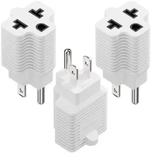 4-in-1 15 Amp to 20 Amp AC Adapter - 5-15P to 5-20R, 6-15R, 6-20R, 15A 125V to 20A 250V (White, 3 Pack) 4-in-1 15 Amp to 20 Amp AC Adapter - 5-15P to 5-20R, 6-15R, 6-20R, 15A 125V to 20A 250V (White, 3 Pack)