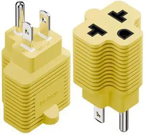 4-in-1 15 Amp to 20 Amp T Blade Adapter, 5-15P to 5-20R, 6-15R, 6-20R, Yellow, 2 Pack 4-in-1 15 Amp to 20 Amp T Blade Adapter, 5-15P to 5-20R, 6-15R, 6-20R, Yellow, 2 Pack