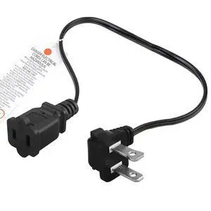 Short Extension Power Cable, Right Angled Polarized US 2-Prong Male-Female | Angled 2 Prong Extension Cable Cord, 10A/125V 16AWG, 1Foot, Black Short Extension Power Cable, Right Angled Polarized US 2-Prong Male-Female | Angled 2 Prong Extension Cable Cord, 10A/125V 16AWG, 1Foot, Black