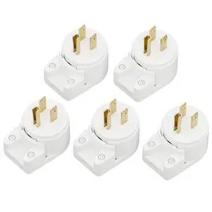 12-Direction Adjustable Nema 5-15P Right Angle AC Plug - 5 Pack, 15A, 125V, White, ETL Verified 12-Direction Adjustable Nema 5-15P Right Angle AC Plug - 5 Pack, 15A, 125V, White, ETL Verified
