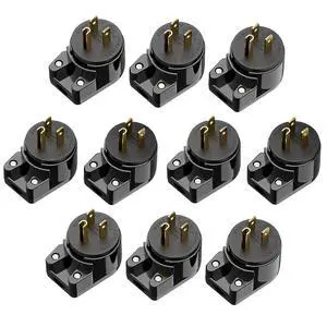 (10 Pack) Nema 5-15P 90 Degree Right Angle Plug, 15A 125V, ETL Verified, Black (10 Pack) Nema 5-15P 90 Degree Right Angle Plug, 15A 125V, ETL Verified, Black