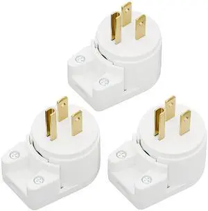 3-Pack Nema 5-15P Right Angle Plugs, 12-Direction Adjustable, 90 Angle, 15A 125V, White, ETL Verified 3-Pack Nema 5-15P Right Angle Plugs, 12-Direction Adjustable, 90 Angle, 15A 125V, White, ETL Verified