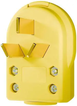 Nema 10-50P 50 Amp 125/250 Volt Angle Plug, 3 Pole 3 Wire Grounding Straight Blade for Dyers and Ranges, Works with Cable OD Max. 1.0 Inch Yellow Nema 10-50P 50 Amp 125/250 Volt Angle Plug, 3 Pole 3 Wire Grounding Straight Blade for Dyers and Ranges, Works with Cable OD Max. 1.0 Inch Yellow