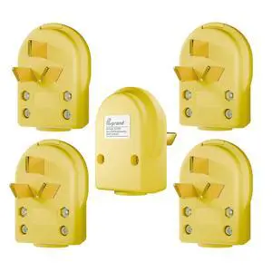 Nema 50 Amp 125/250 Volt Angle Plug, 3 Pole 3 Wire Grounding Straight Blade Plug for Dyers and Ranges, Works with Cable OD Max. 1.0 Inch Yellow Nema 50 Amp 125/250 Volt Angle Plug, 3 Pole 3 Wire Grounding Straight Blade Plug for Dyers and Ranges, Works with Cable OD Max. 1.0 Inch Yellow
