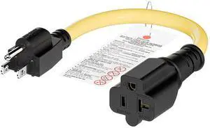 Short Nema 5-15P to 5-15R/5-20R 20Amp Comb AC Power Cord 1FT | 14AWG Short 15A to 20A Plug Adapter Cord, 15 Amp Household AC Plug to 20 Amp T Blade Adapter Cable, Yellow Short Nema 5-15P to 5-15R/5-20R 20Amp Comb AC Power Cord 1FT | 14AWG Short 15A to 20A Plug Adapter Cord, 15 Amp Household AC Plug to 20 Amp T Blade Adapter Cable, Yellow