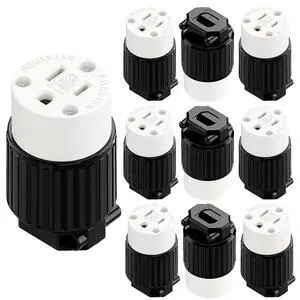 (10PACK) Nema 5-15R/5-15C Female Socket, Plugrand ETL Listed 15AMP/125VOLT | 15A Straight DIY Receptacle, USA Canada 3-Prong Connector, 15A Household AC Industrial Grade Cord End Socket Black/White (10PACK) Nema 5-15R/5-15C Female Socket, Plugrand ETL Listed 15AMP/125VOLT | 15A Straight DIY Receptacle, USA Canada 3-Prong Connector, 15A Household AC Industrial Grade Cord End Socket Black/White