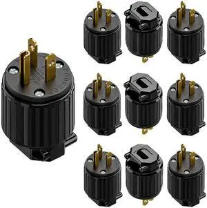 (10PACK) NEMA 6-20P Male Plug, ETL Listed 20AMP/250VOLT,20A Straight DIY Male, USA/Canada 3-Prong Connector, 20A/250V Plug Household AC Industrial Grade Plugs Black Color (10PACK) NEMA 6-20P Male Plug, ETL Listed 20AMP/250VOLT,20A Straight DIY Male, USA/Canada 3-Prong Connector, 20A/250V Plug Household AC Industrial Grade Plugs Black Color