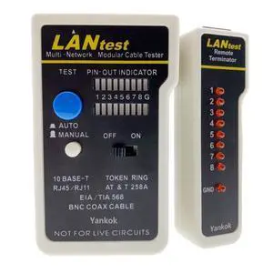 Yankok LANtest Multi-Network Modular Cable Tester Kit for Cat5/5e Cat6, Coaxial, RJ45 RJ11, TIA-568A/568B, Token Ring and Telephone Cables Yankok LANtest Multi-Network Modular Cable Tester Kit for Cat5/5e Cat6, Coaxial, RJ45 RJ11, TIA-568A/568B, Token Ring and Telephone Cables