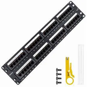 Yankok [CAT6 48 Port Patch Panel Supports Back CAT5/5e Rack/Wall Mount 19in.x2U Unshielded Color-Coded T568A/B Wiring (Come with Mini Punch Down Tool) Yankok [CAT6 48 Port Patch Panel Supports Back CAT5/5e Rack/Wall Mount 19in.x2U Unshielded Color-Coded T568A/B Wiring (Come with Mini Punch Down Tool)