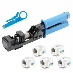 Yankok 90 Degree Punch Down Tool with 5 Keystone Jacks in White SPECIFIC MODULAR FIT CAT5/5e and CAT6/6A Modular Fast Termination Crimper, One Hand Operation Blue Yankok 90 Degree Punch Down Tool with 5 Keystone Jacks in White SPECIFIC MODULAR FIT CAT5/5e and CAT6/6A Modular Fast Termination Crimper, One Hand Operation Blue