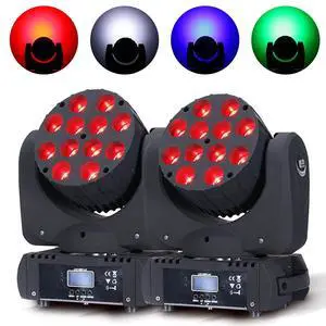 Moving Head Light Beam Wash 12x12W LED Stage Lighting RGBW 4in1 Professional DMX 512 Strobe Effect Sound Activated DJ Lights for DJ Night Clubs Disco KTV Bar Show (2 Pack) Moving Head Light Beam Wash 12x12W LED Stage Lighting RGBW 4in1 Professional DMX 512 Strobe Effect Sound Activated DJ Lights for DJ Night Clubs Disco KTV Bar Show (2 Pack)