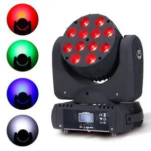 Moving Head Light Beam Wash 12x12W LED Stage Lighting RGBW 4in1 Professional DMX 512 Strobe Effect Sound Activated DJ Lights for DJ Night Clubs Disco KTV Bar Show (1 Pack) Moving Head Light Beam Wash 12x12W LED Stage Lighting RGBW 4in1 Professional DMX 512 Strobe Effect Sound Activated DJ Lights for DJ Night Clubs Disco KTV Bar Show (1 Pack)