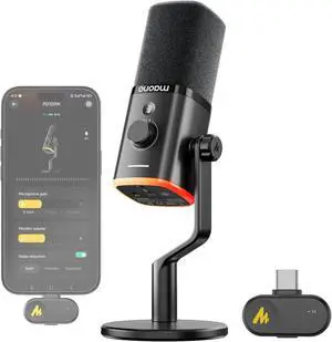 MAONO PD100W Wireless Dynamic Gaming Microphone for PC with USB-C Receiver,One-Click Noise Reduction,Custom RGB,Mute,Monitoring, Wireless Desktop Mic MAONO PD100W Wireless Dynamic Gaming Microphone for PC with USB-C Receiver,One-Click Noise Reduction,Custom RGB,Mute,Monitoring, Wireless Desktop Mic