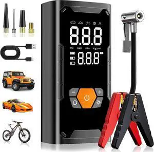 6000A Car Battery Jump Starter with Air Compressor 150PSI, Car Jumper Starter Portable (9L Gas/7L Diesel), Battery Charger with Auto-Shutoff Tire Inflator, Jumper Cables and Light 6000A Car Battery Jump Starter with Air Compressor 150PSI, Car Jumper Starter Portable (9L Gas/7L Diesel), Battery Charger with Auto-Shutoff Tire Inflator, Jumper Cables and Light