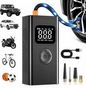 portable air compressor,150PSI air pump for car tires for Car-3X Faster Tire Pump for SUV, Motorcycle, Balls and Bicycle Built-in digital pressure gauge, LED emergency warning light portable air compressor,150PSI air pump for car tires for Car-3X Faster Tire Pump for SUV, Motorcycle, Balls and Bicycle Built-in digital pressure gauge, LED emergency warning light