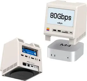 M5 Retro Dock Station for Mac mini M4/M5/M6, 80Gbps M.2 NVMe SSD Enclosure with Cooling Fan, Compatible for Thunderbolt 5/4/3/USB 4, 5'inch HD Display, SD/TF Reader 4.0, 8K@60Hz Displayport M5 Retro Dock Station for Mac mini M4/M5/M6, 80Gbps M.2 NVMe SSD Enclosure with Cooling Fan, Compatible for Thunderbolt 5/4/3/USB 4, 5'inch HD Display, SD/TF Reader 4.0, 8K@60Hz Displayport