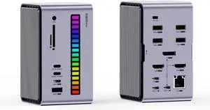 Hagibis Dual USB C Docking Station Triple Monitor, LED Strip Light USB-C Hub Type-C Adapter with 8K DP&HDMI, M.2 SSD Enclosure, 100W PD, USB 3.1, 1000Mbps RJ45 for MacBook Air Pro, Laptop (U100 Ultra) Hagibis Dual USB C Docking Station Triple Monitor, LED Strip Light USB-C Hub Type-C Adapter with 8K DP&HDMI, M.2 SSD Enclosure, 100W PD, USB 3.1, 1000Mbps RJ45 for MacBook Air Pro, Laptop (U100 Ultra)