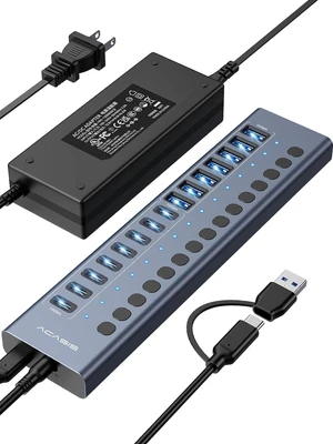 ACASIS 16 Ports Powered USB 3.2 Hub (8 USB-A 3.2 +8 USB-C 3.2), 10Gbps,Individual On/Off Switch for Each Port Aluminum Housing Better Heat Dissipation Plug & Play 96W Power Adapter ACASIS 16 Ports Powered USB 3.2 Hub (8 USB-A 3.2 +8 USB-C 3.2), 10Gbps,Individual On/Off Switch for Each Port Aluminum Housing Better Heat Dissipation Plug & Play 96W Power Adapter