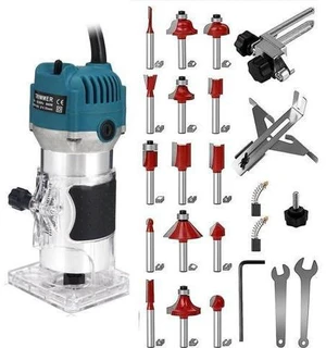 110V Router Tool, 800W Wood Trim Router, 30000RPM Electric Hand Trimmer, Palm Router with 15x 1/4 Router Bits & 2x Trim Guides for Woodworking Tools, Adjustable Base Height w/Scale 110V Router Tool, 800W Wood Trim Router, 30000RPM Electric Hand Trimmer, Palm Router with 15x 1/4 Router Bits & 2x Trim Guides for Woodworking Tools, Adjustable Base Height w/Scale