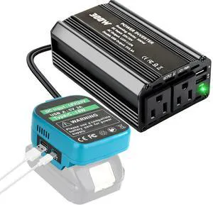 300W Power Inverter Compatible with Makita, DC 18V to AC 110-120V Battery Inverter, Portable Battery Adapter Charger Converter with 3 USB & 1 Type-C & 2 AC Outlet for Outdoor,Emergency(Tool Only) 300W Power Inverter Compatible with Makita, DC 18V to AC 110-120V Battery Inverter, Portable Battery Adapter Charger Converter with 3 USB & 1 Type-C & 2 AC Outlet for Outdoor,Emergency(Tool Only)