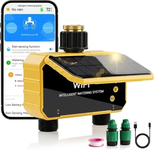 Sprinkler Timer, Solar WiFi Water Timer for Garden Hose, 2 Zone Water Sprinkler with Rain Sensor and Manual Mode via APP/Voice Control, Automatic Irrigation Control System for Lawns, Yard and Pool Sprinkler Timer, Solar WiFi Water Timer for Garden Hose, 2 Zone Water Sprinkler with Rain Sensor and Manual Mode via APP/Voice Control, Automatic Irrigation Control System for Lawns, Yard and Pool