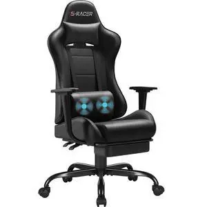 Gaming Chairs, Computer Chair with Footrest and Massage Lumbar Support, Height Adjustable Game Chair with Headrest and Swivel Seat (Black) Gaming Chairs, Computer Chair with Footrest and Massage Lumbar Support, Height Adjustable Game Chair with Headrest and Swivel Seat (Black)