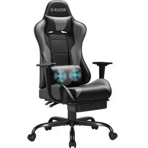 Gaming Chairs, Computer Chair with Footrest and Massage Lumbar Support, Height Adjustable Game Chair with Headrest and Swivel Seat (Light Grey) Gaming Chairs, Computer Chair with Footrest and Massage Lumbar Support, Height Adjustable Game Chair with Headrest and Swivel Seat (Light Grey)
